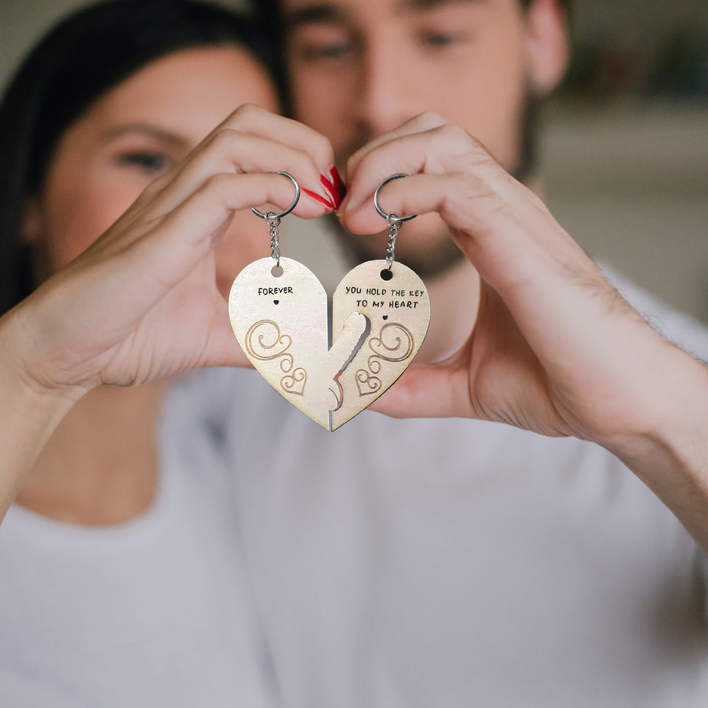 Engraved Creative Wooden Love Couple Keychain