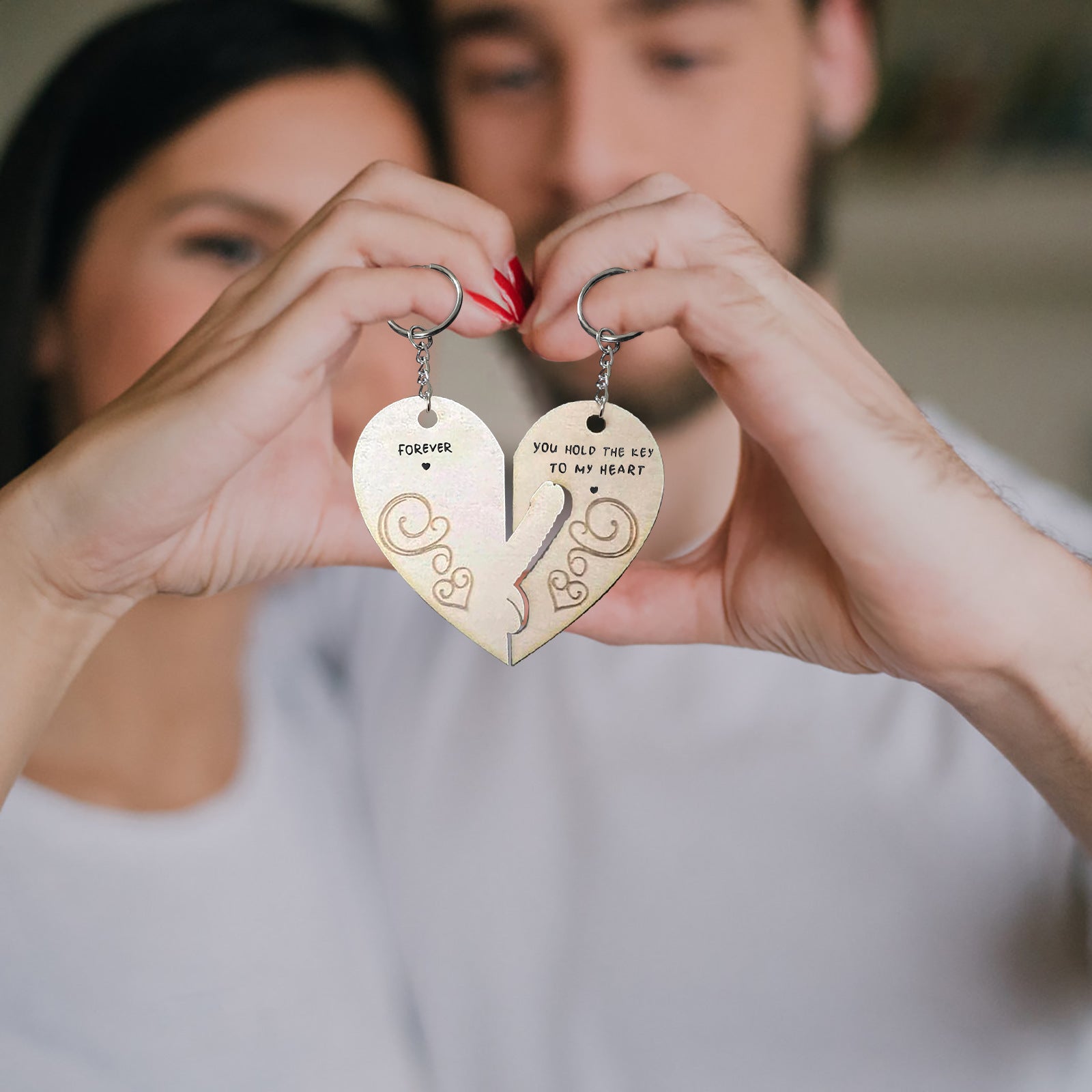 Engraved Creative Wooden Love Couple Keychain