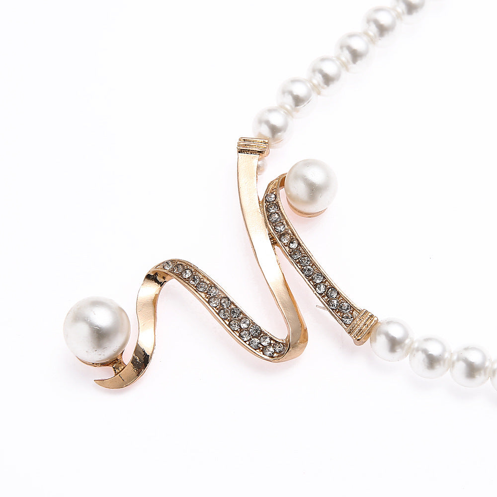 Pearl  Diamond Necklace And Earrings Pendant Set