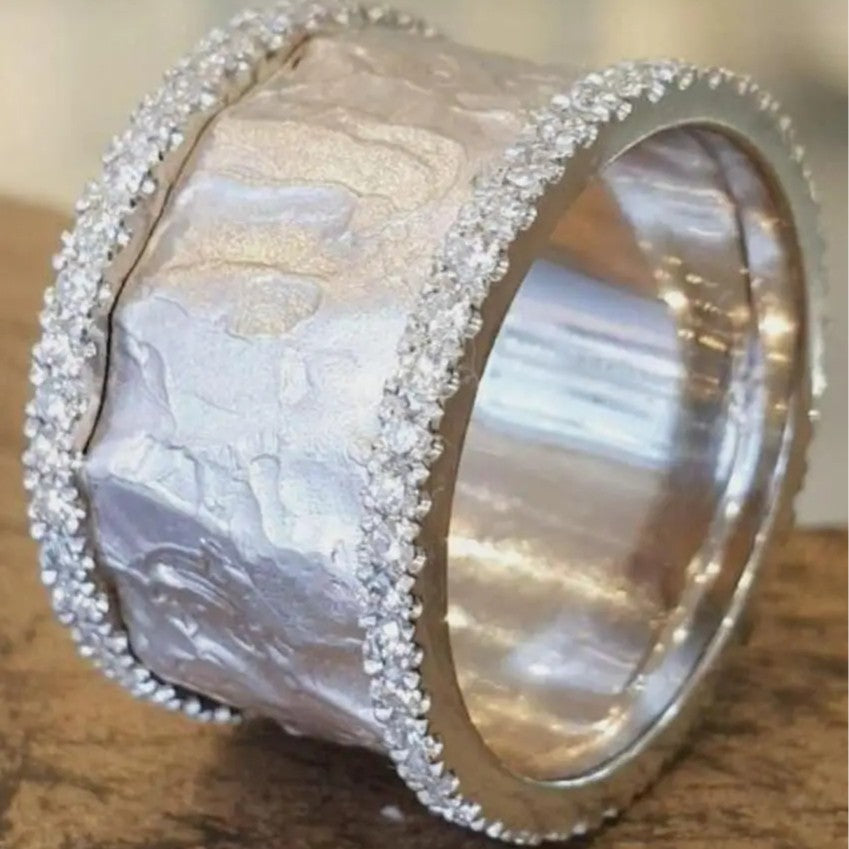 Drawing Craft Irregular Wave Pattern Wide Ring