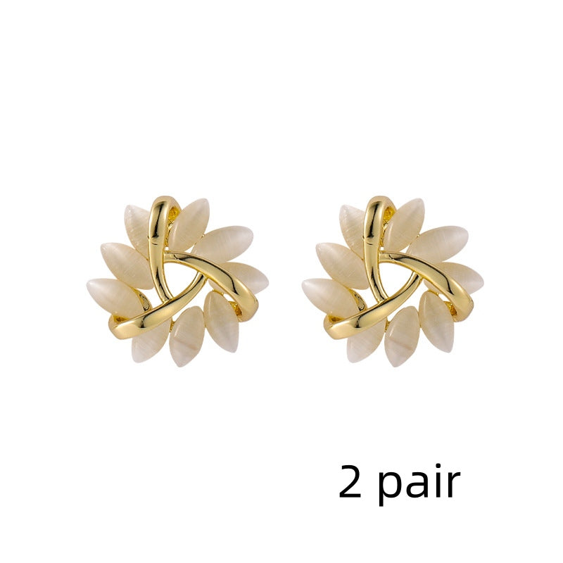 S925 Silver Needle Geometric Triangle Opal Stud Earrings Women