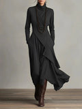 Women's Solid Color Cross-sleeve High-neck Dress