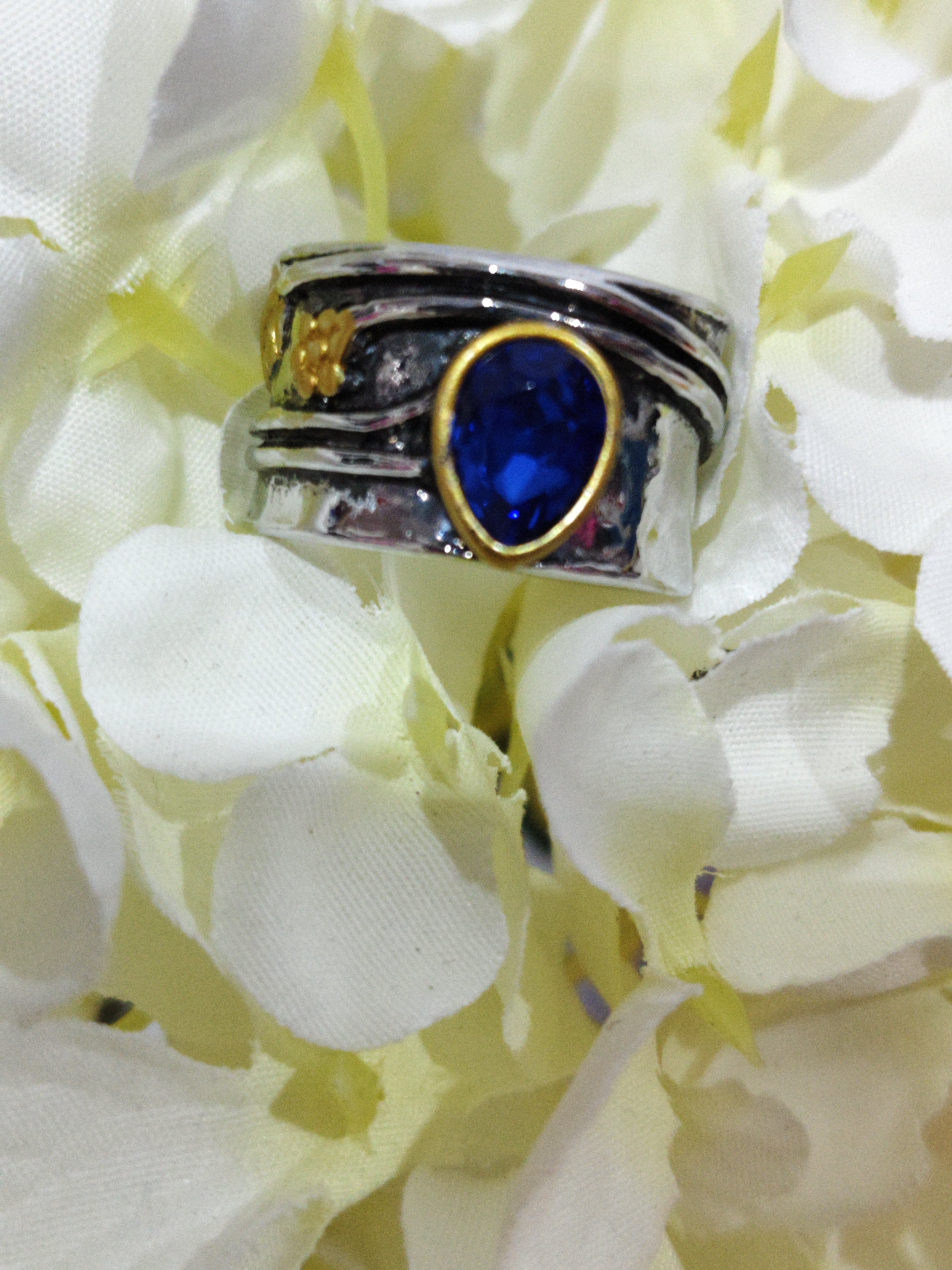 Aquamarine Ring  Water Drop Two-tone Alloy