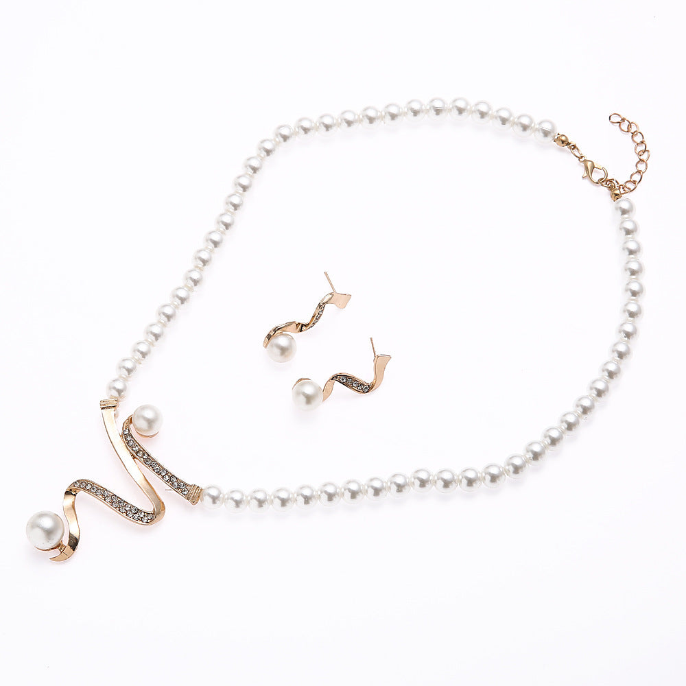Pearl  Diamond Necklace And Earrings Pendant Set