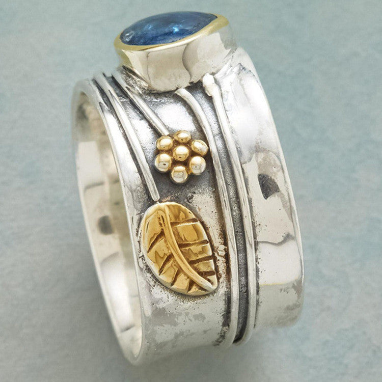 Aquamarine Ring  Water Drop Two-tone Alloy