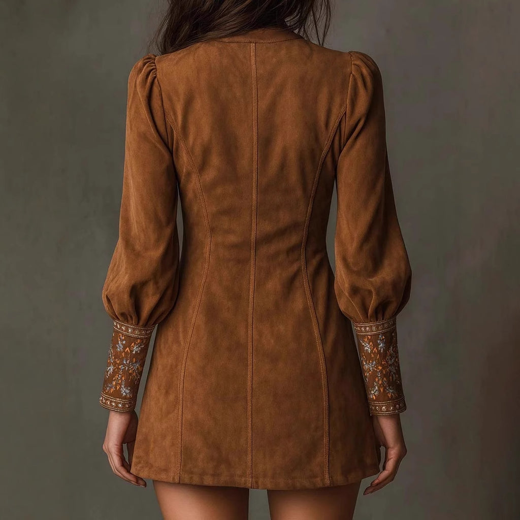 European And American Women's Clothing Long Sleeve V-neck Sexy Dress Embroidery