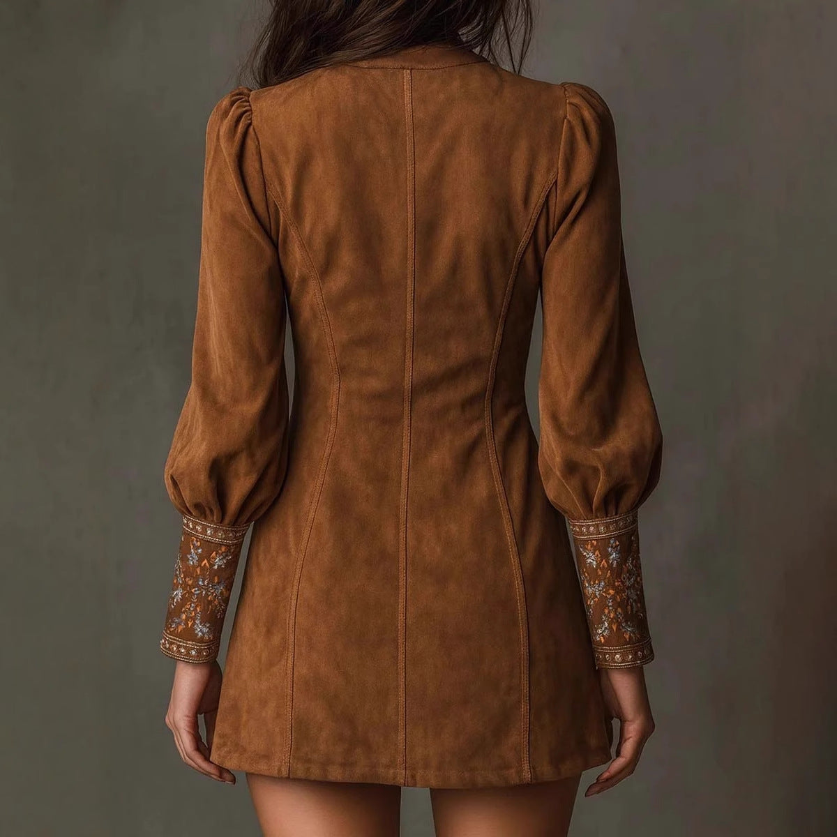 European And American Women's Clothing Long Sleeve V-neck Sexy Dress Embroidery