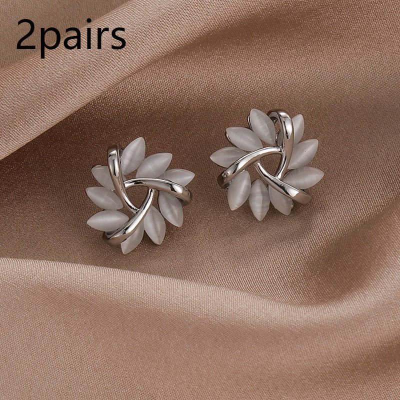 S925 Silver Needle Geometric Triangle Opal Stud Earrings Women