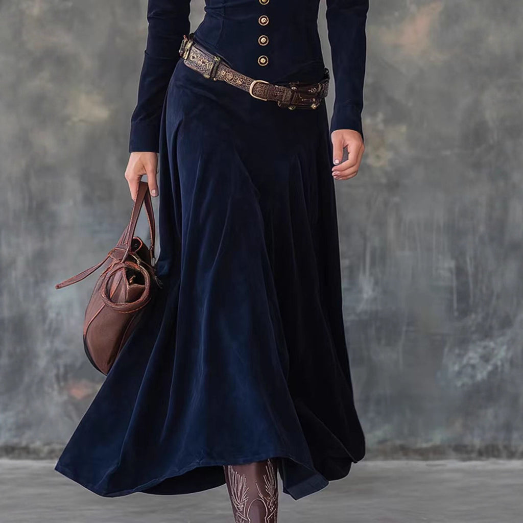 Long-sleeved Literary Temperament V-neck Dress For Women