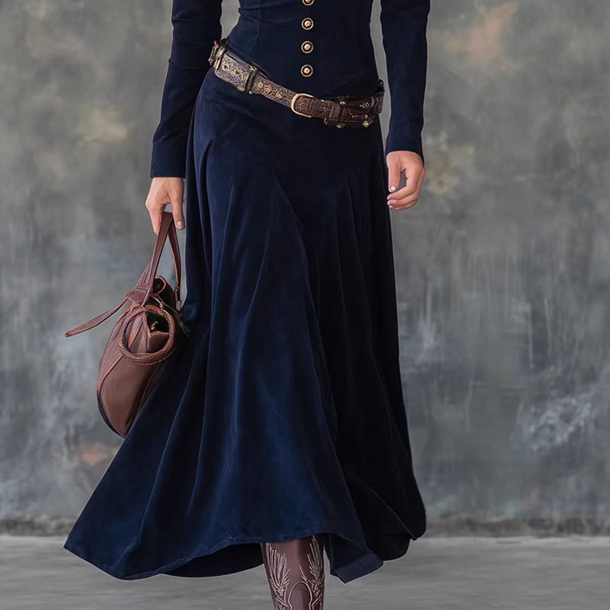 Long-sleeved Literary Temperament V-neck Dress For Women