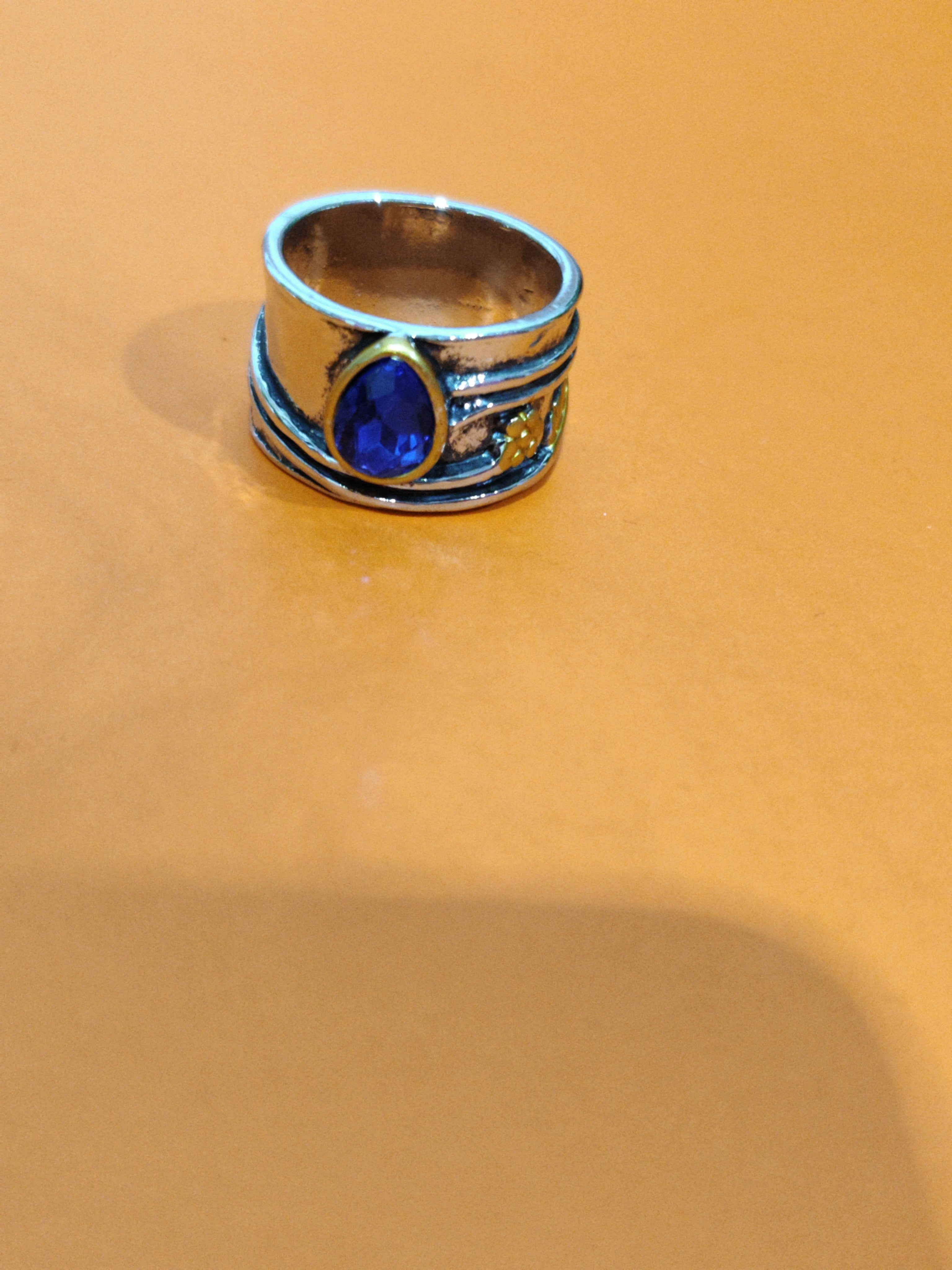Aquamarine Ring  Water Drop Two-tone Alloy