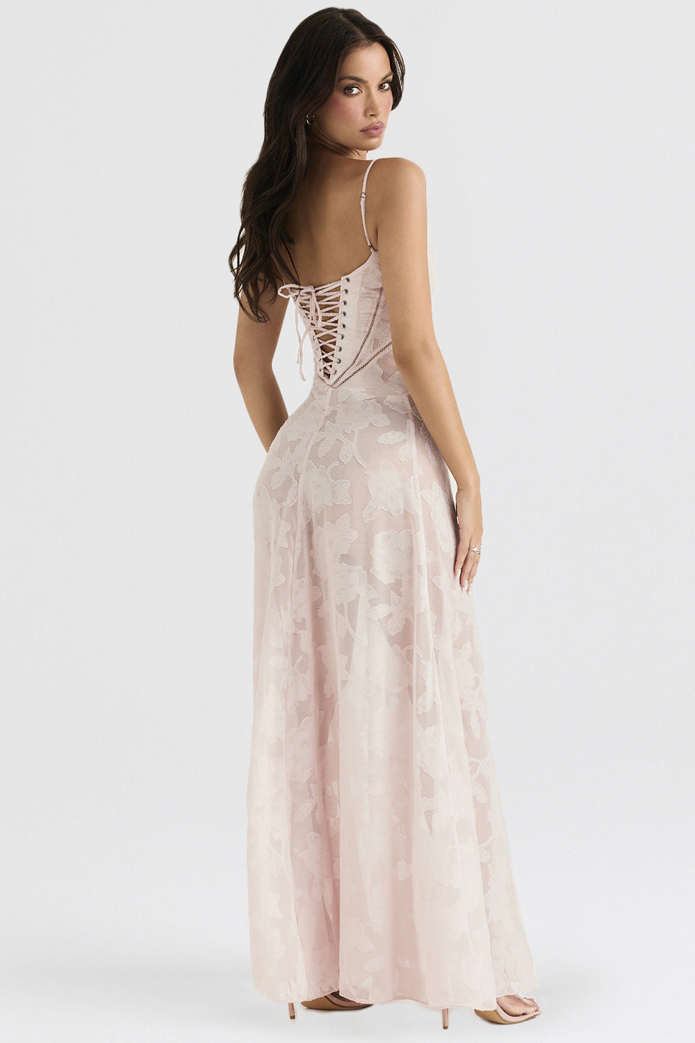 Sexy Flowers Lace Suspender Dress Summer Fashion Slim Back Lace-up Long Dresses Party Evening Club Clothing For Women