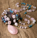 Rose Quartz Teardrop Necklace - Bohemian Long Beaded Jewelry