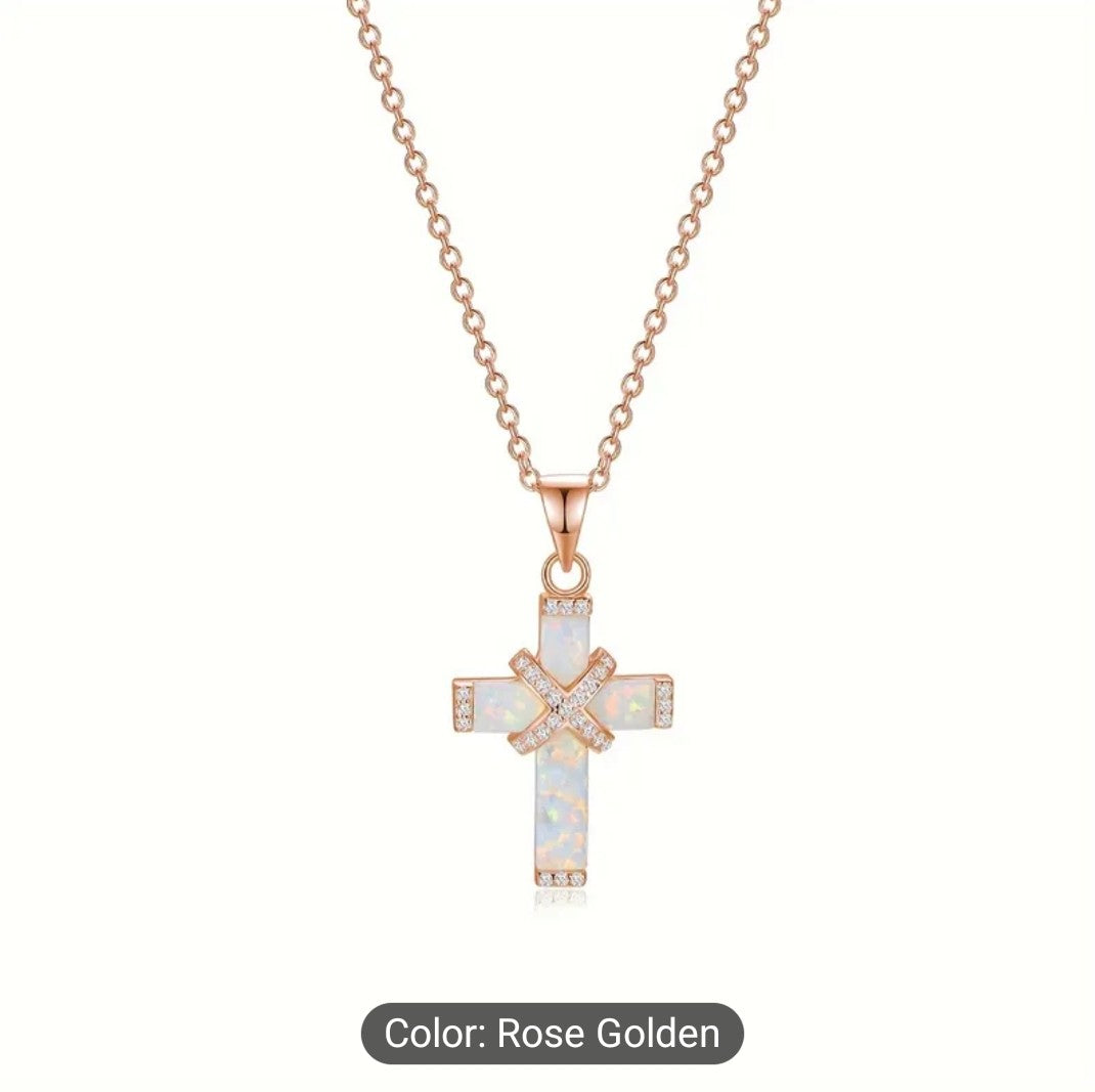 Australian Synthetic Opal Cross Necklace