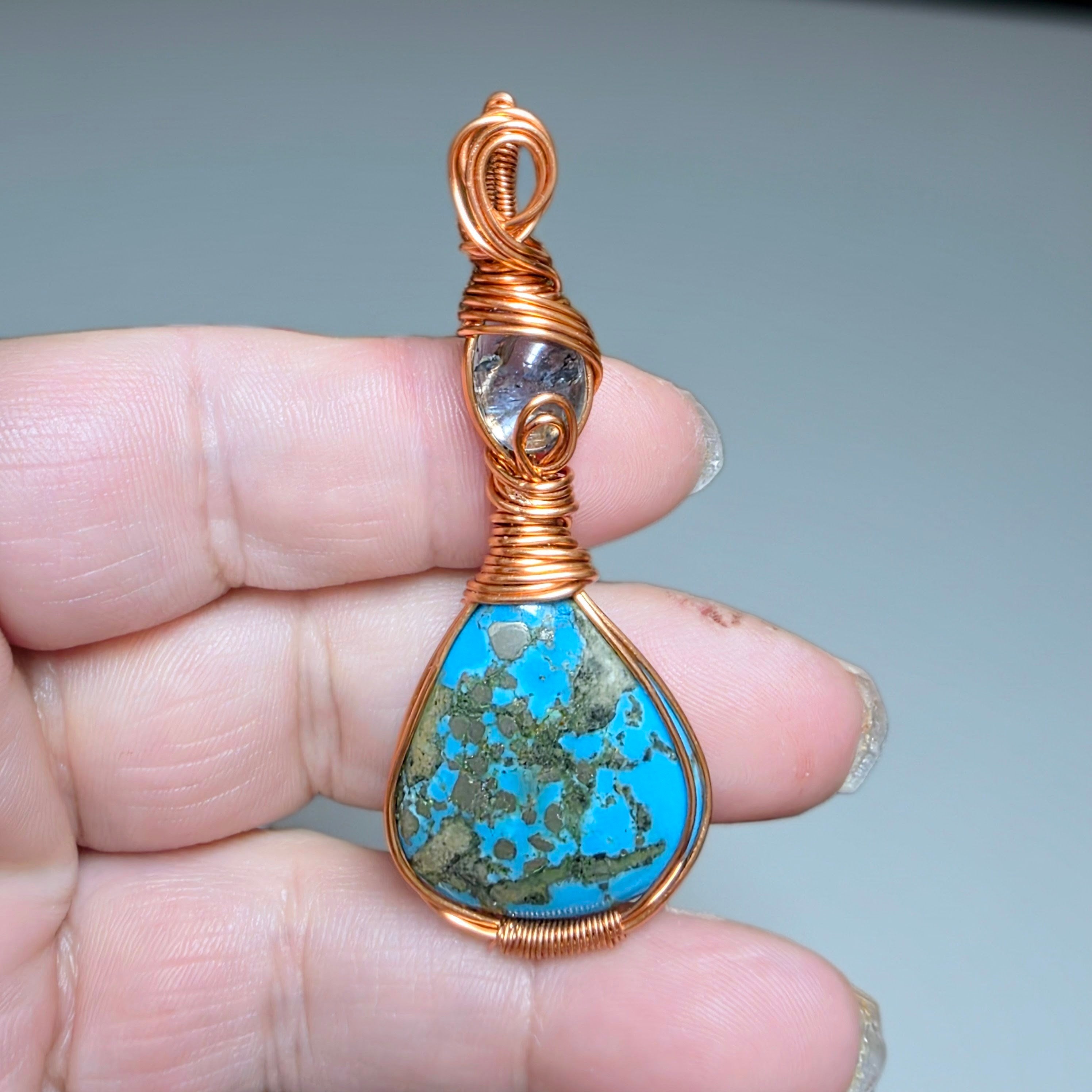 Aquamarine & Arizona Turquoise Pendant - Throat Chakra Jewelry