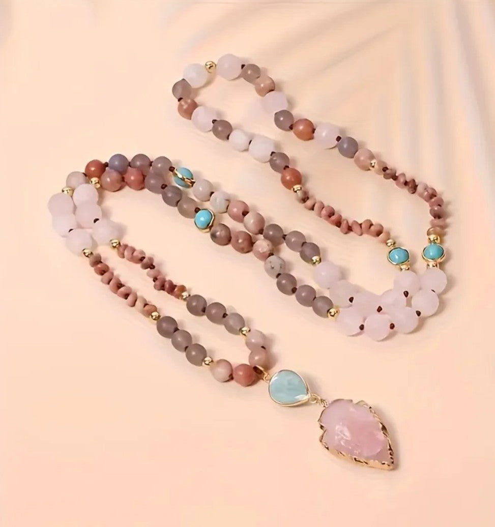 Rose Quartz Arrowhead Necklace - Bohemian Stone Pendant Jewelry