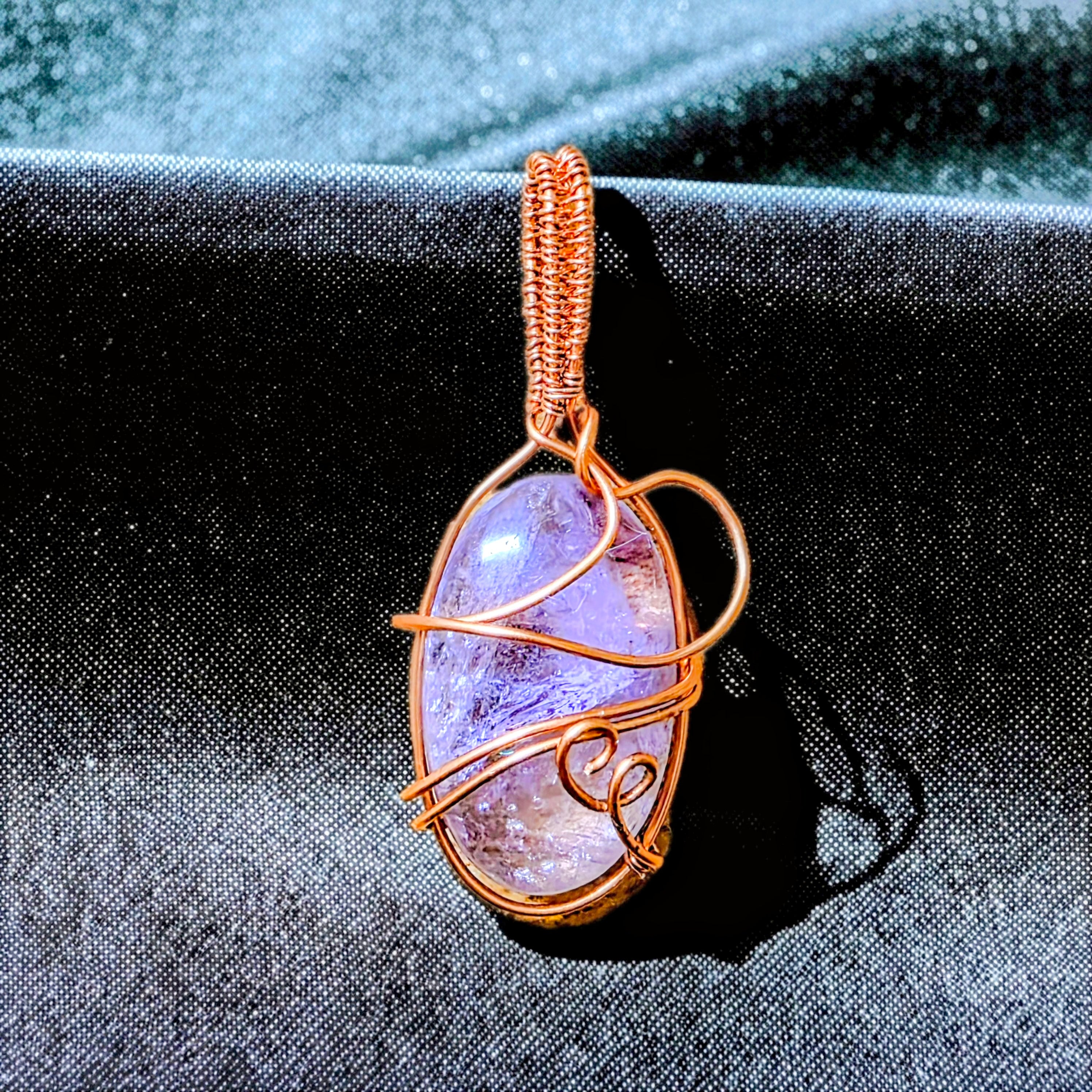 Rare Purple Chalcedony - Copper Wire Wrapped Gemstone Pendant