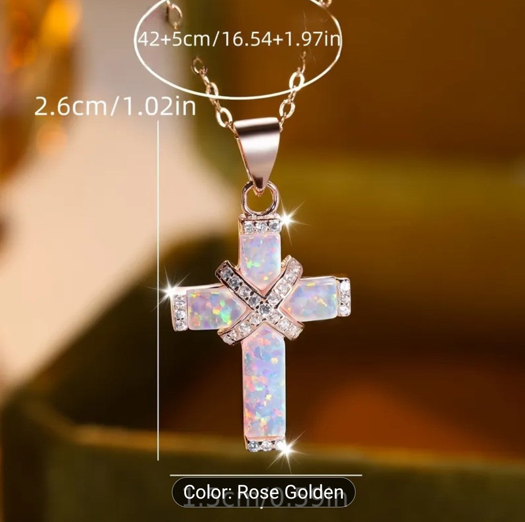 Australian Synthetic Opal Cross Necklace