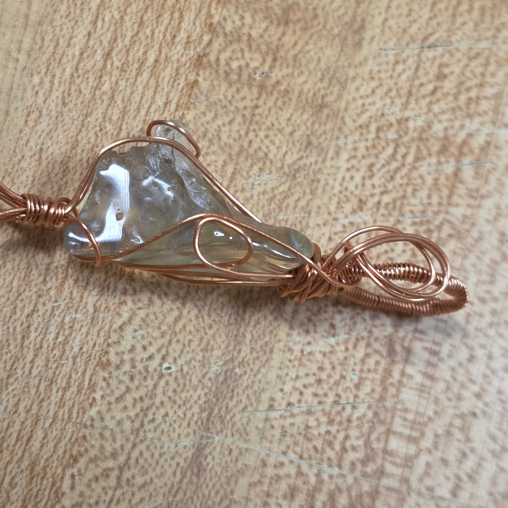 Rare Libyan Desert Glass Pendant, Wire Wrapped Copper Tektite Necklace, Raw Cosmic Impactite Jewelry, One-of-a-Kind Metaphysical Crystal