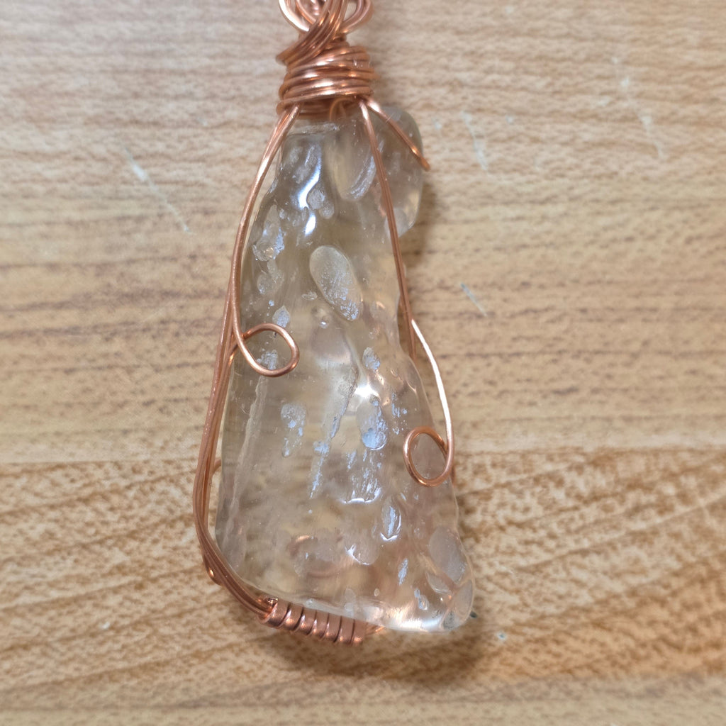 Authentic Libyan Desert Glass Pendant • Copper Wire Wrapped Tektite Necklace • Rare Cosmic Great Sand Sea Impactite Jewelry • Starborn Gift