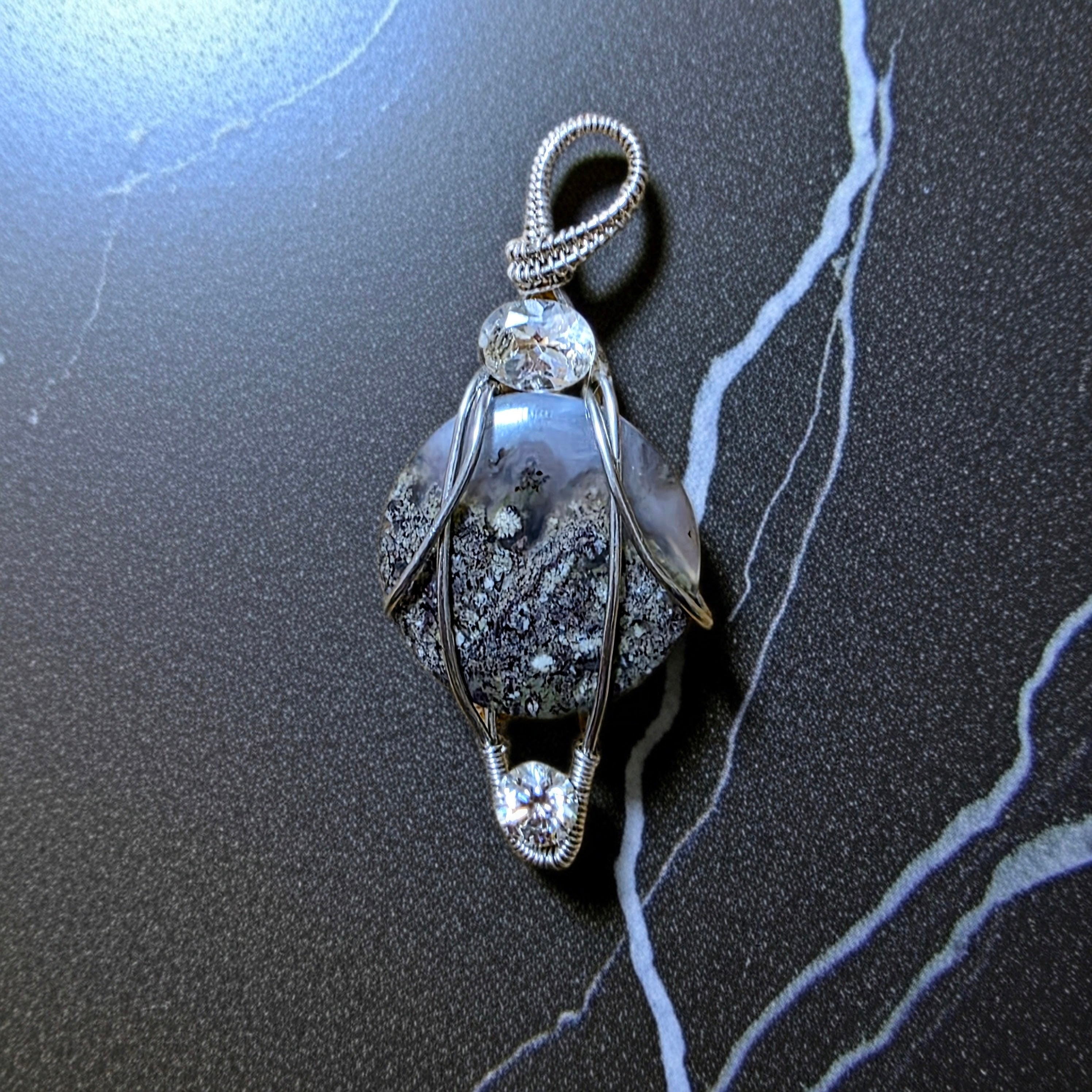 Scenic Moss Agate Pendant - Aquamarine & Moissanite Jewelry